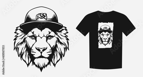 Majestic monochrome cartoon of a lion head, perfect as a sports team mascot. Symbolizes strength, leadership, and the wild. Ideal for prints, shirts, and logos. Vector illustration.