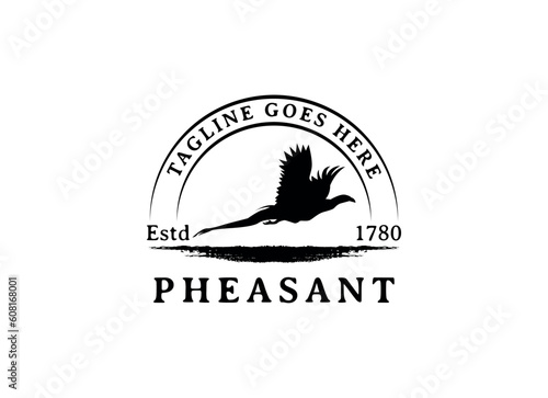 Beauty Flying Pheasant Bird. Pheasant logo design template. Pheasant hunt logo