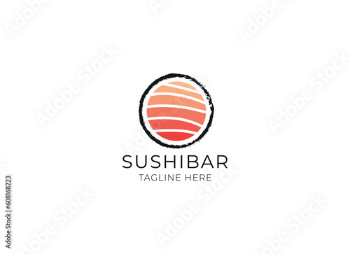 Japanese Sushi Dish Seafood Restaurant Bar logo design