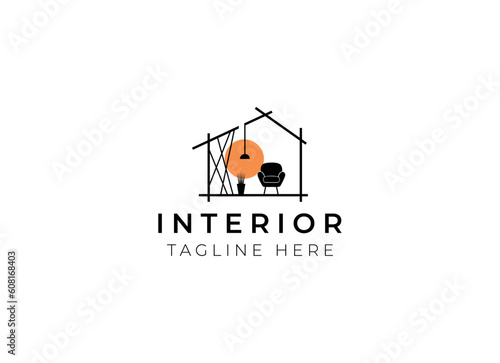 Interior minimalist room, gallery furniture logo design vector