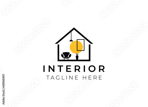 Interior minimalist room, gallery furniture logo design vector