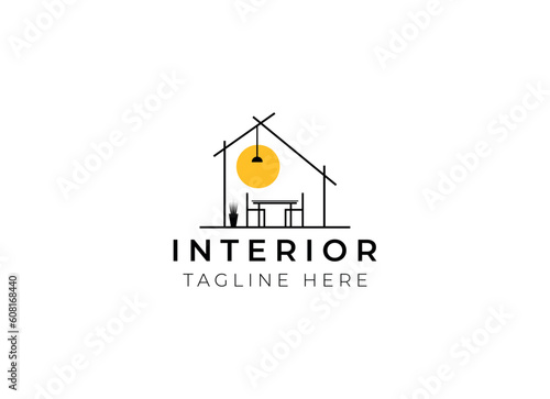 Interior minimalist room, gallery furniture logo design vector