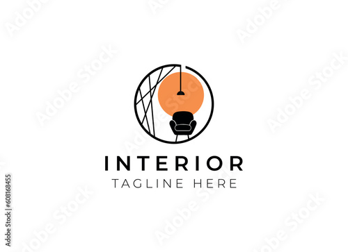 Interior minimalist room, gallery furniture logo design vector
