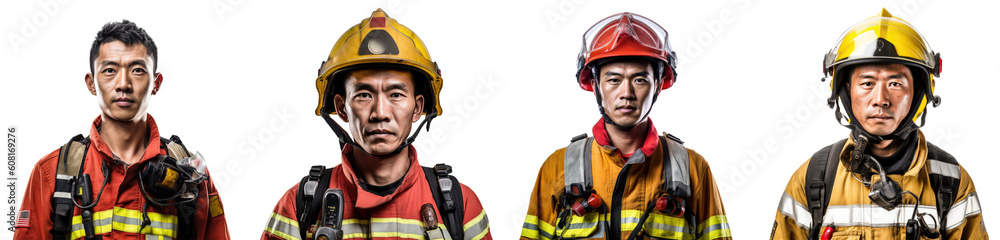 Collage of Chinese firefighters faces of various people for userpic and profile picture. Transparent Background. Generative AI Collage of Chinese firefighters faces of various people for userpic and profile picture. Transparent Background. Generative AI