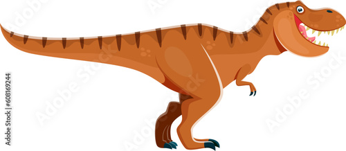 Cartoon Tyrannosaur dinosaur, T-Rex character. Isolated extinct reptile, paleontology predator dinosaur with sharp teeth. Mesozoic era monster, carnivorous lizard vector cute personage © Vector Tradition