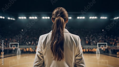 Woman Basketball Coach with White Jacket, Generative AI, Illustration