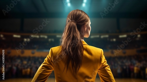 Woman Basketball Coach with Yellow Jacket, Generative AI, Illustration