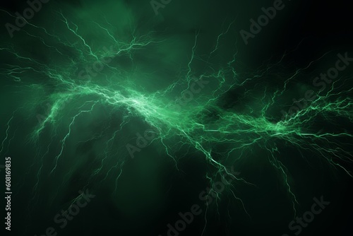 Abstract green lightning storm on a dark background  Generative ai