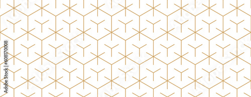 Seamless pattern with gold hexagon grid line in contemporary style, png with transparent background.