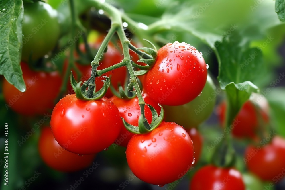Vibrant Vine Tomatoes: Close-Up Growth, Generated Ai
