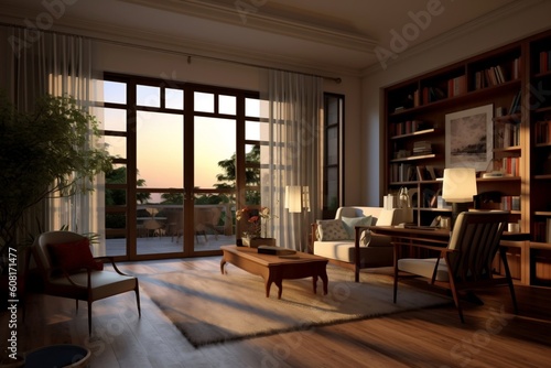 Living Room: Open Door, Inviting Ambiance, Generated Ai © rzrstudio