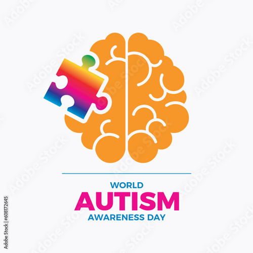 World Autism Awareness Day vector illustration. Human brain with colorful jigsaw puzzle piece icon vector. Autistic abstract brain symbol. April 2 each year. Important day