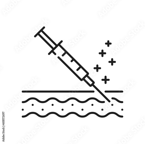 Botox injection icon, face skin care, and beauty treatment, line vector. Botox, mesotherapy or filler inject icon for lifting, skincare anti age and aesthetic medicine and bio revitalization pictogram