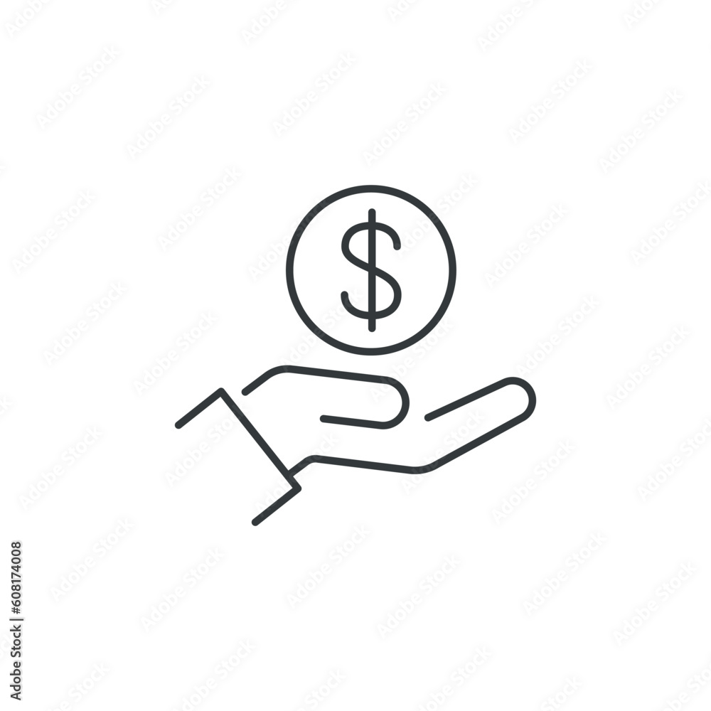 save money icon, salary money, invest finance, hand holding dollar, line symbols - icon vector save money icon, salary money, invest finance, hand holding dollar, line symbols - icon vector