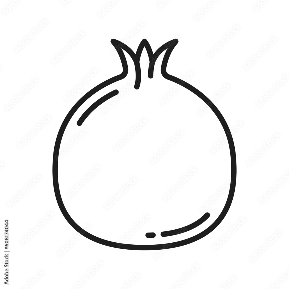 Pomegranate isolated summer fruit line icon. Vector forbidden fruit symbol of Rosh Hashanah, exotic healthy snack, juicy ripe pomegranate food Pomegranate isolated summer fruit line icon. Vector forbidden fruit symbol of Rosh Hashanah, exotic healthy snack, juicy ripe pomegranate food