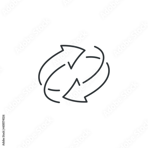 two arrow spin icon, recycle round, circle refresh or restart, thin line symbol on white background - icon vector