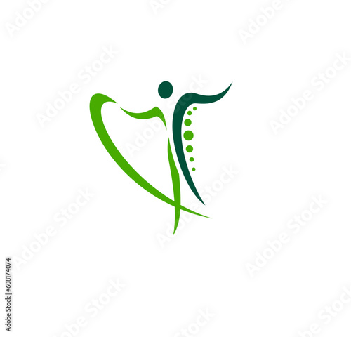 Physiotherapy, back pain therapy icon. Chiropractic massage practice, physiotherapy therapist or spine health doctor vector symbol. Back pain treatment clinic emblem or icon with human abstract figure