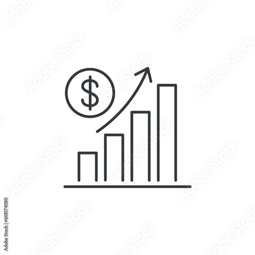 increase money growth icon, progress marketing, thin line symbol on white background - icon vector