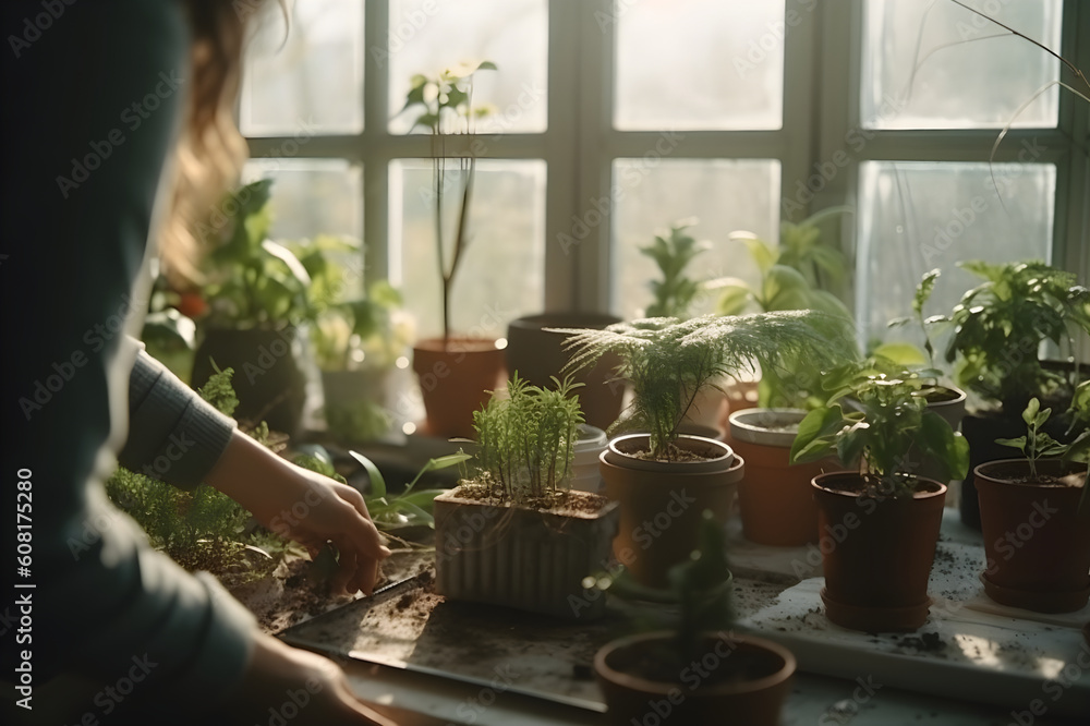 Transplantation of plants, flowers in the home interior, plant care. With Generative AI tehnology Transplantation of plants, flowers in the home interior, plant care. With Generative AI tehnology