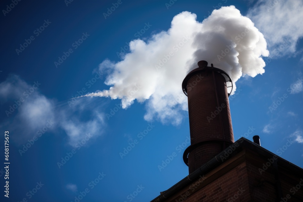 close-up of chimney with smoke billowing out, surrounded by blue sky, created with generative ai close-up of chimney with smoke billowing out, surrounded by blue sky, created with generative ai