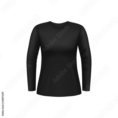Black woman longsleeve shirt isolated 3d vector mockup featuring a stylish and comfortable design perfect for everyday wear or dressing up. Realistic cotton female clothes template front view
