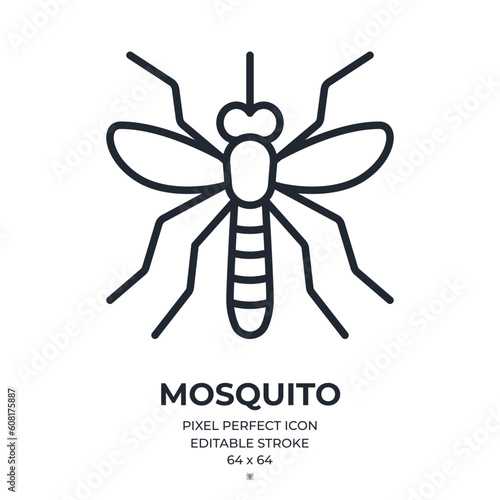 Mosquito editable stroke outline icon isolated on white background flat vector illustration. Pixel perfect. 64 x 64.