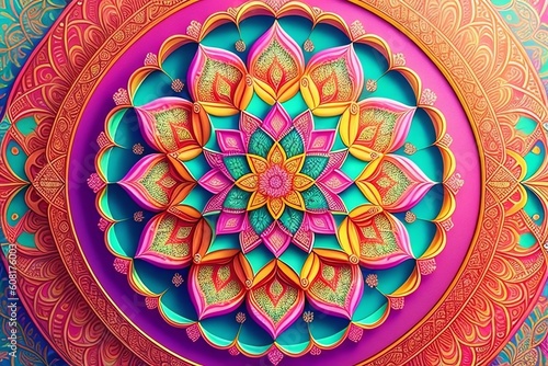 Abstract mandala pattern of bright summer colors. Generative AI