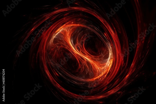 Abstract red vortex on a black background, Generative ai