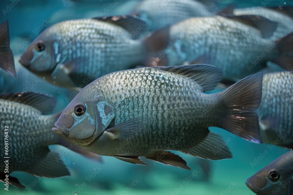 tropical fish swimming in a school, with their scales and fin movements visible, created with generative ai tropical fish swimming in a school, with their scales and fin movements visible, created with generative ai