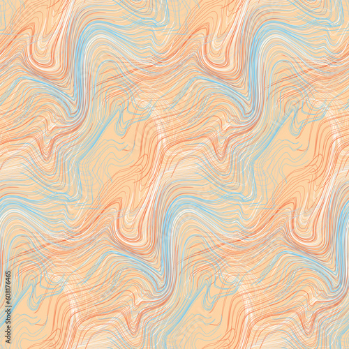 Abstract seamless pattern of curved wavy lines. Brown, blue, gray, white curves texture