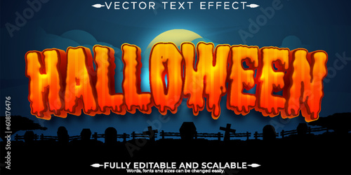 Halloween text effect, editable pumpkin and scary text style