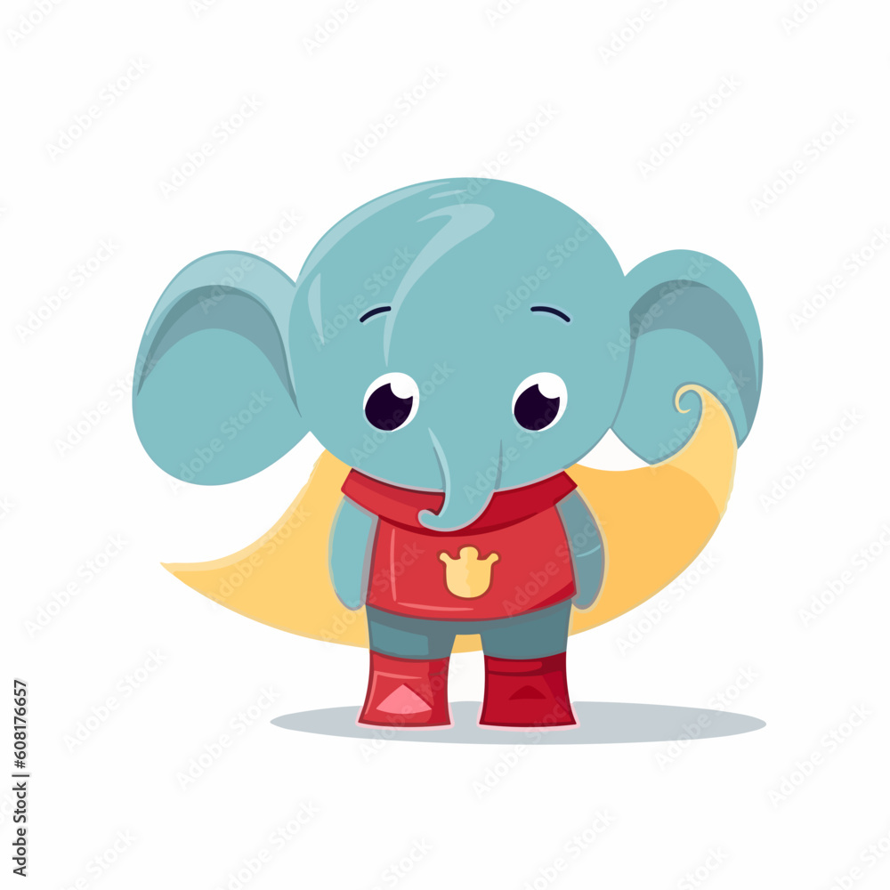 Fototapeta premium Cute elephant superhero - flat vector art - white background