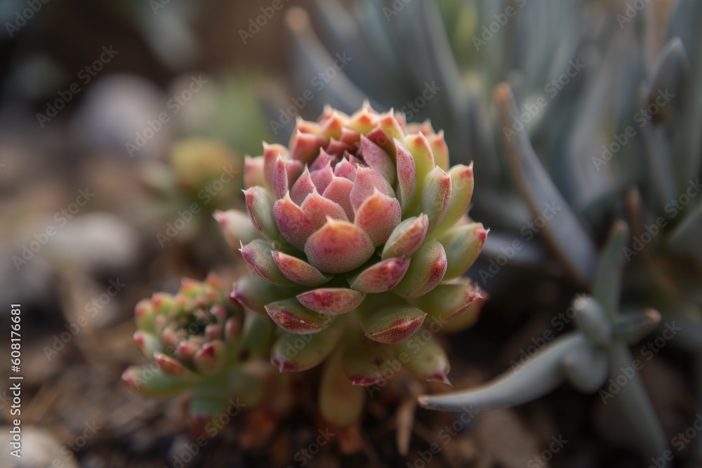 close-up of succulent flower in drought-tolerant garden, created with generative ai close-up of succulent flower in drought-tolerant garden, created with generative ai