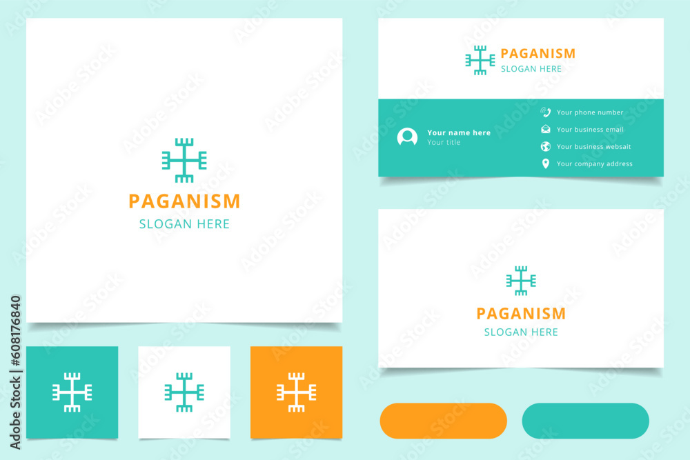 Paganism logo design with editable slogan. Branding book and business card template.