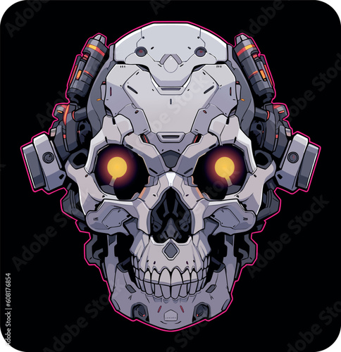 Mecha skull in black rounded square