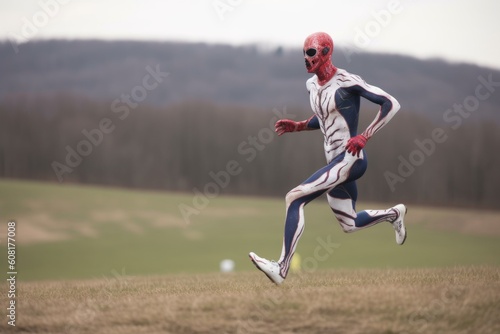 alien athlete breaking free and running in open field during a sporting event, created with generative ai