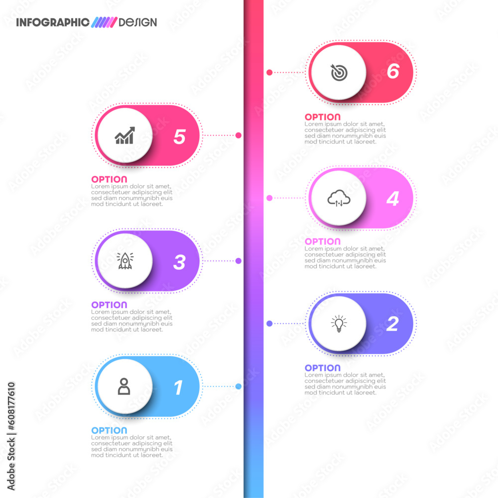 Business concept with infographic design 6 options. Business concept with infographic design 6 options.
