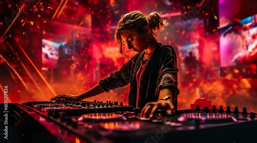 A fictional person. : Captivating Female DJ Commanding the Stage