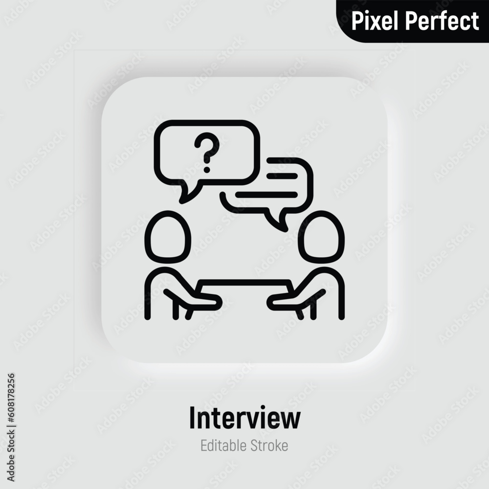 Interview thin line icon. Employment, hr, meeting, one person answers the questions. Editable stroke. Vector illustration.