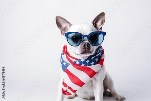 Happy dog celebrating independence day 4th of july with usa flag © erika8213