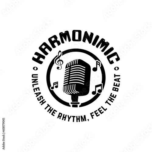 microphone and notes vector design for karaoke club logo, or singing school vocalist logo