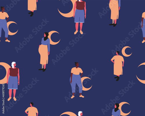 Lax islam women, Muslim crescent as a tradition, flat vector stock illustration or seamless pattern