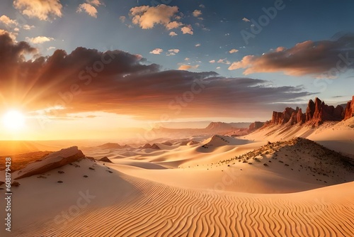 A wild and untamed desert wilderness, with vast stretches of sand dunes and rugged rock formations