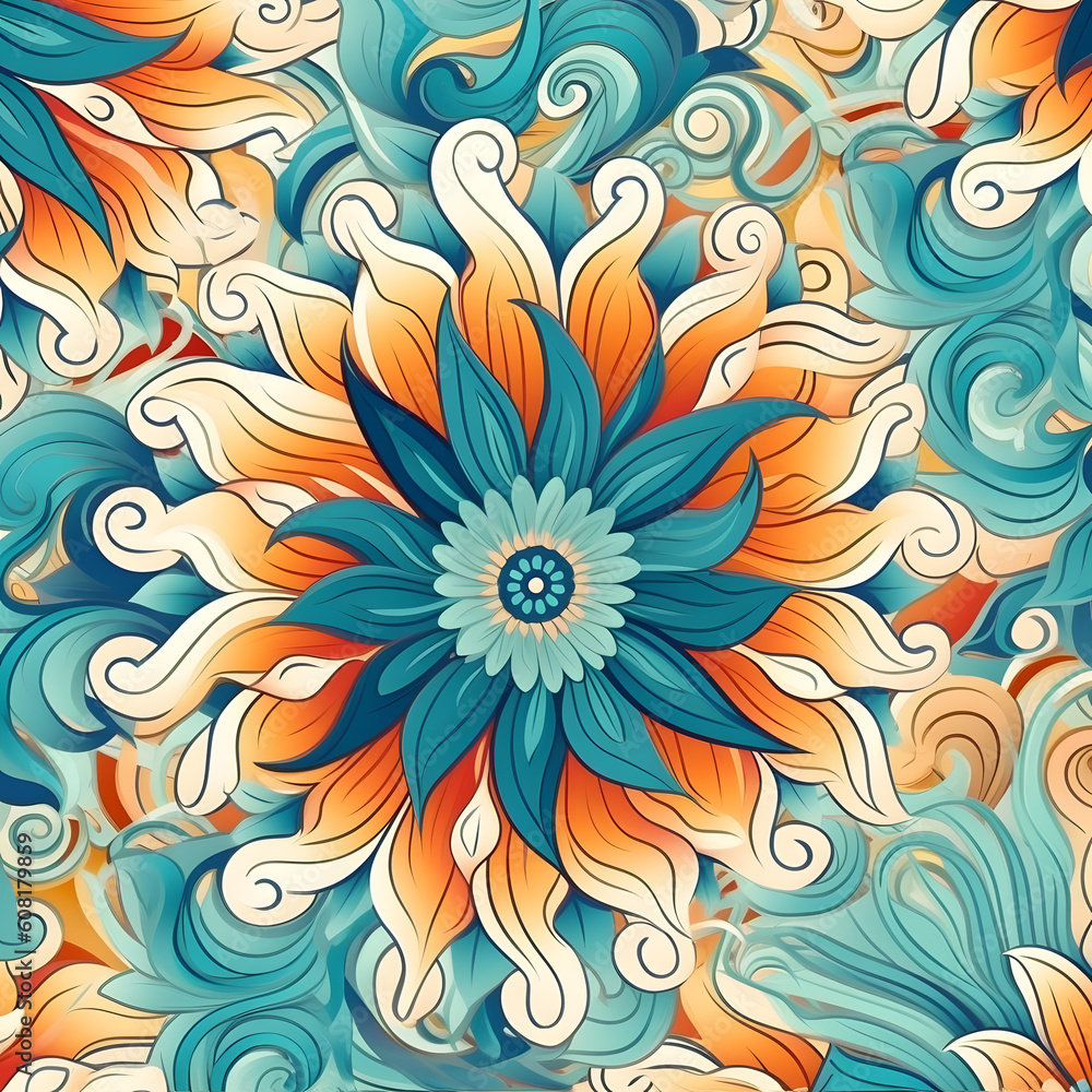 Japanese pattern with flowers and vibrant colors illuminated by intelligent AI Japanese pattern with flowers and vibrant colors illuminated by intelligent AI