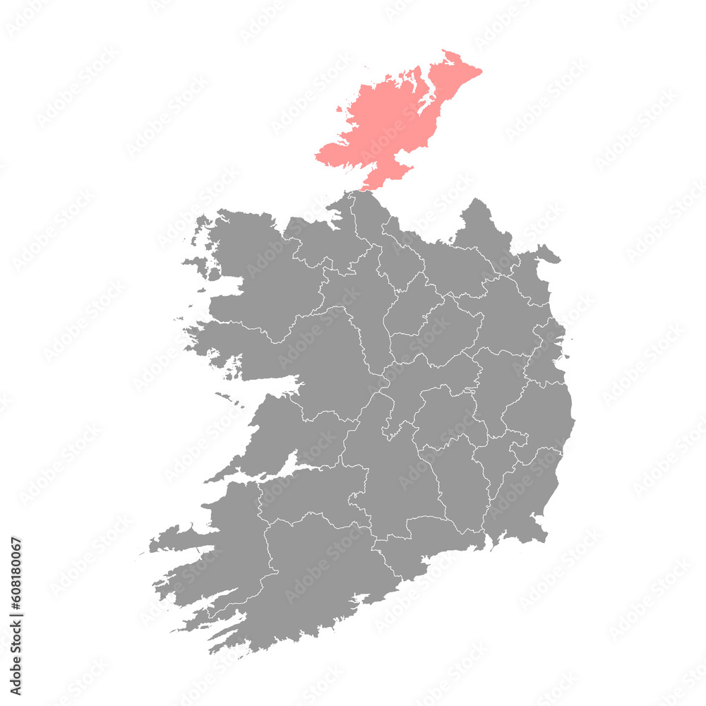 County Donegal map, administrative counties of Ireland. Vector illustration.