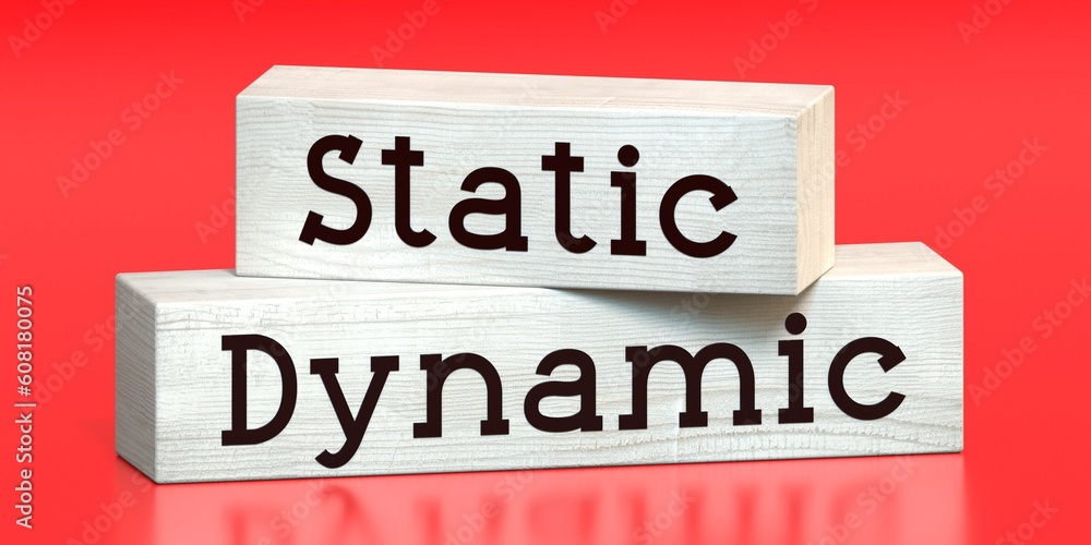 Dynamic, static - words on wooden blocks - 3D illustration Dynamic, static - words on wooden blocks - 3D illustration