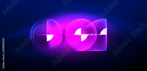 Abstract background shiny glowing neon color round elements and circles. Techno futuristic vector Illustration For Wallpaper, Banner, Background, Card, Book Illustration, landing page
