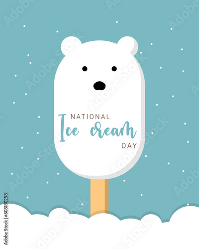 National ice cream day , polar bear , idea for poster, banner, flyer or postcard. Vector illustration