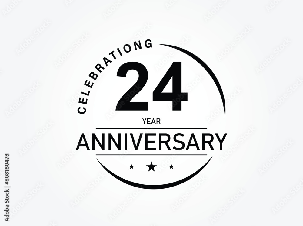 24 years anniversary pictogram vector icon, 24th year birthday logo label, black and white stamp isolated. 24 years anniversary pictogram vector icon, 24th year birthday logo label, black and white stamp isolated.