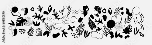 Abstract trendy doodle in silhouette style. Hand drawn various. Shapes and objects. Contemporary modern icons templates for posters, Social media. Vector